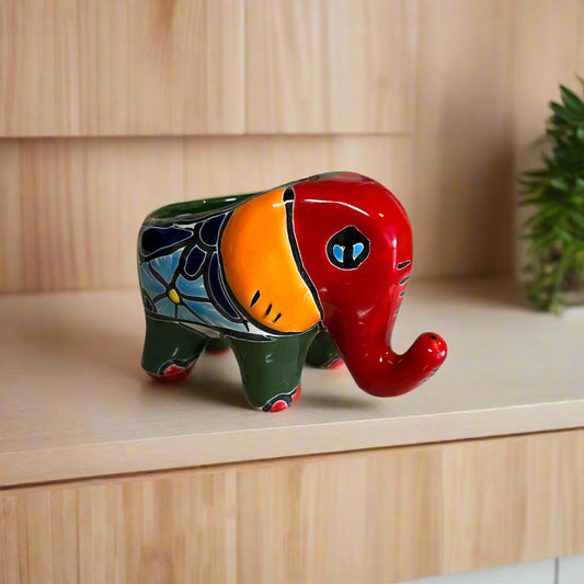 Talavera Elephant Planter | Colorful Hand-Painted Ceramic Animal Pot