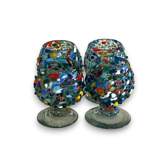 Confetti Rock Shot Glass | Handcrafted Mexican Cognac-Style Glass - hand-blown lead-free confetti-studded mini cognac glass from Guanajuato, Mexico