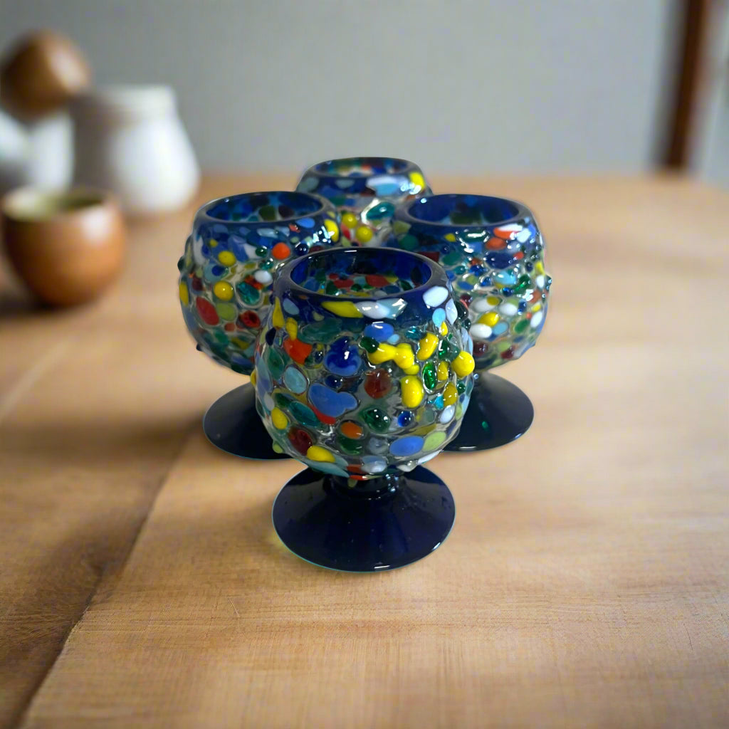 Confetti Rock Shot Glass | Blue Rim Cognac Style