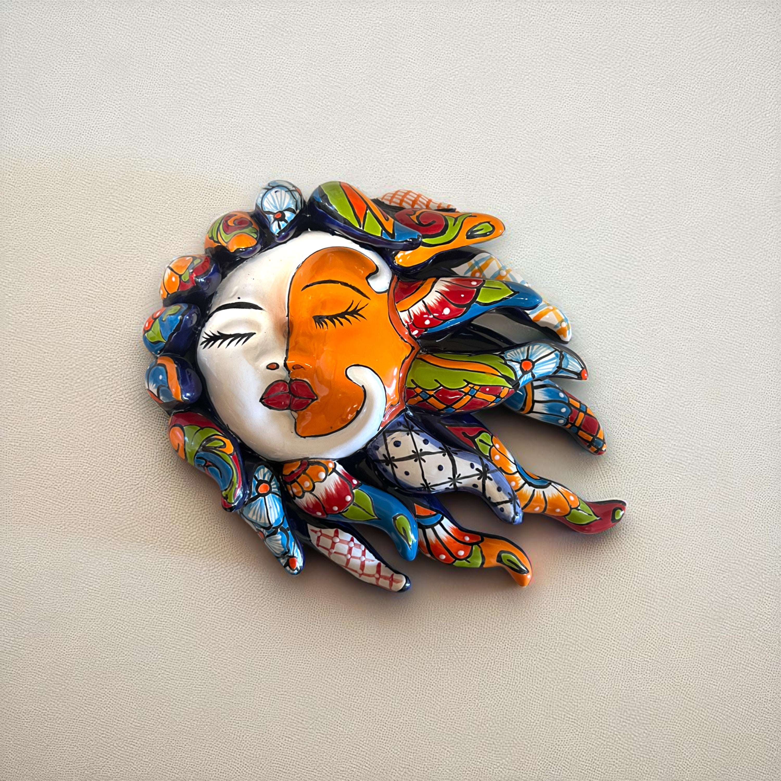 Talavera Eclipse Wall Art | Handcrafted Sun and Moon Face Décor