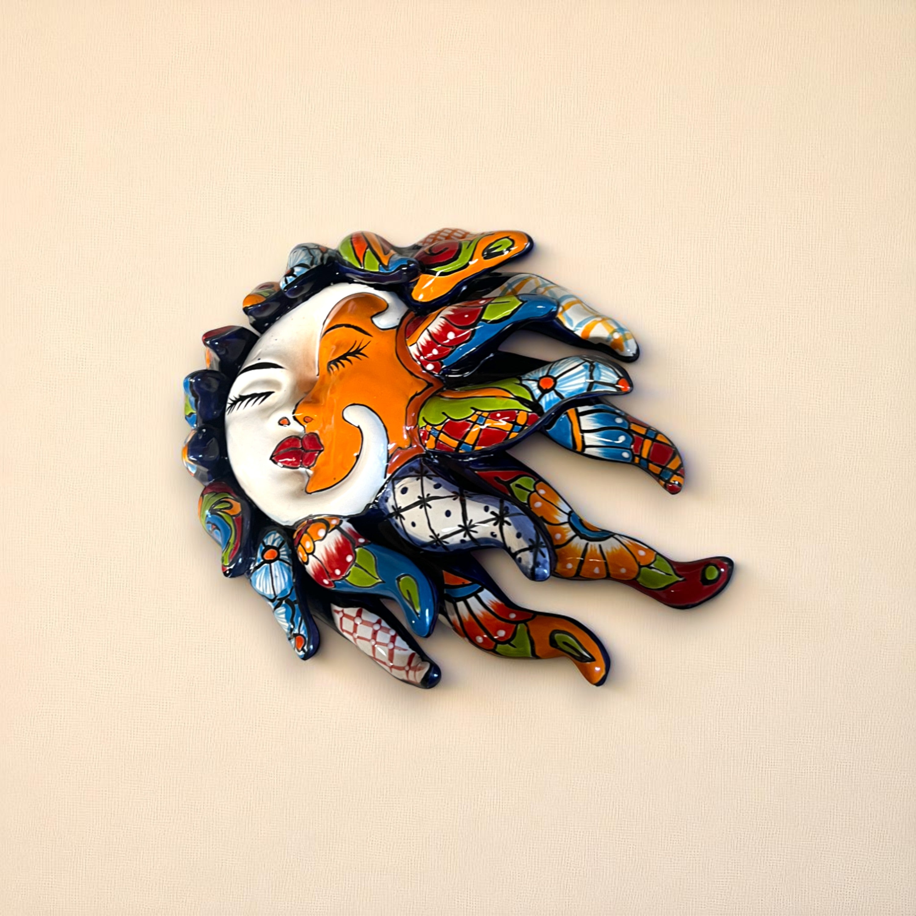 Talavera Eclipse Wall Art | Handcrafted Sun and Moon Face Décor