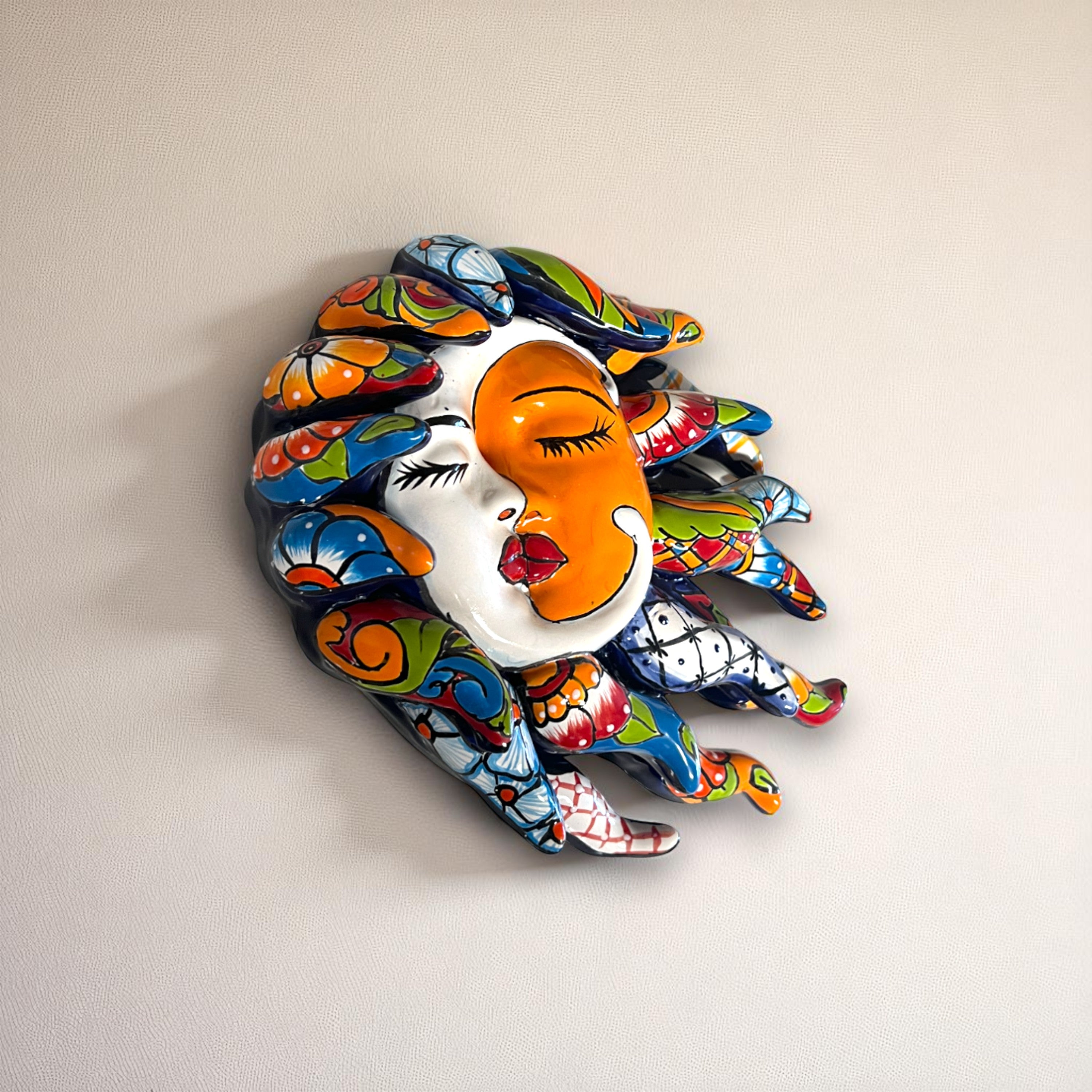 Talavera Eclipse Wall Art | Handcrafted Sun and Moon Face Décor