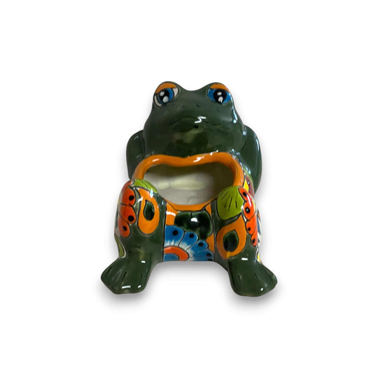 Talavera Frog Planter | Hand-Painted Mexican Ceramic Pot - hand-painted Talavera frog with multicolor floral patterns, glazed ceramic planter