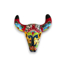 Talavera Bull Skull Wall Decor | Colorful Handcrafted Longhorn Art — hand-painted Talavera longhorn with red, blue, yellow floral and geometric designs