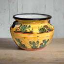 XL Talavera Flower Pot | Hand-Painted Desert Design Planter - oversized hand-painted yellow Talavera planter with cacti, agave and clay jug motifs