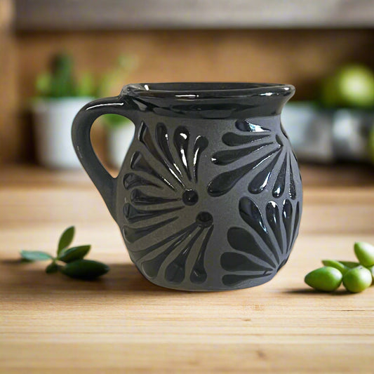 Black Talavera Jarrito Mug | Handmade Mexican Clay Coffee Cup