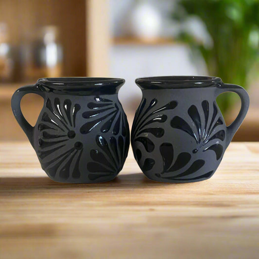 Black Talavera Jarrito Mug | Handmade Mexican Clay Coffee Cup