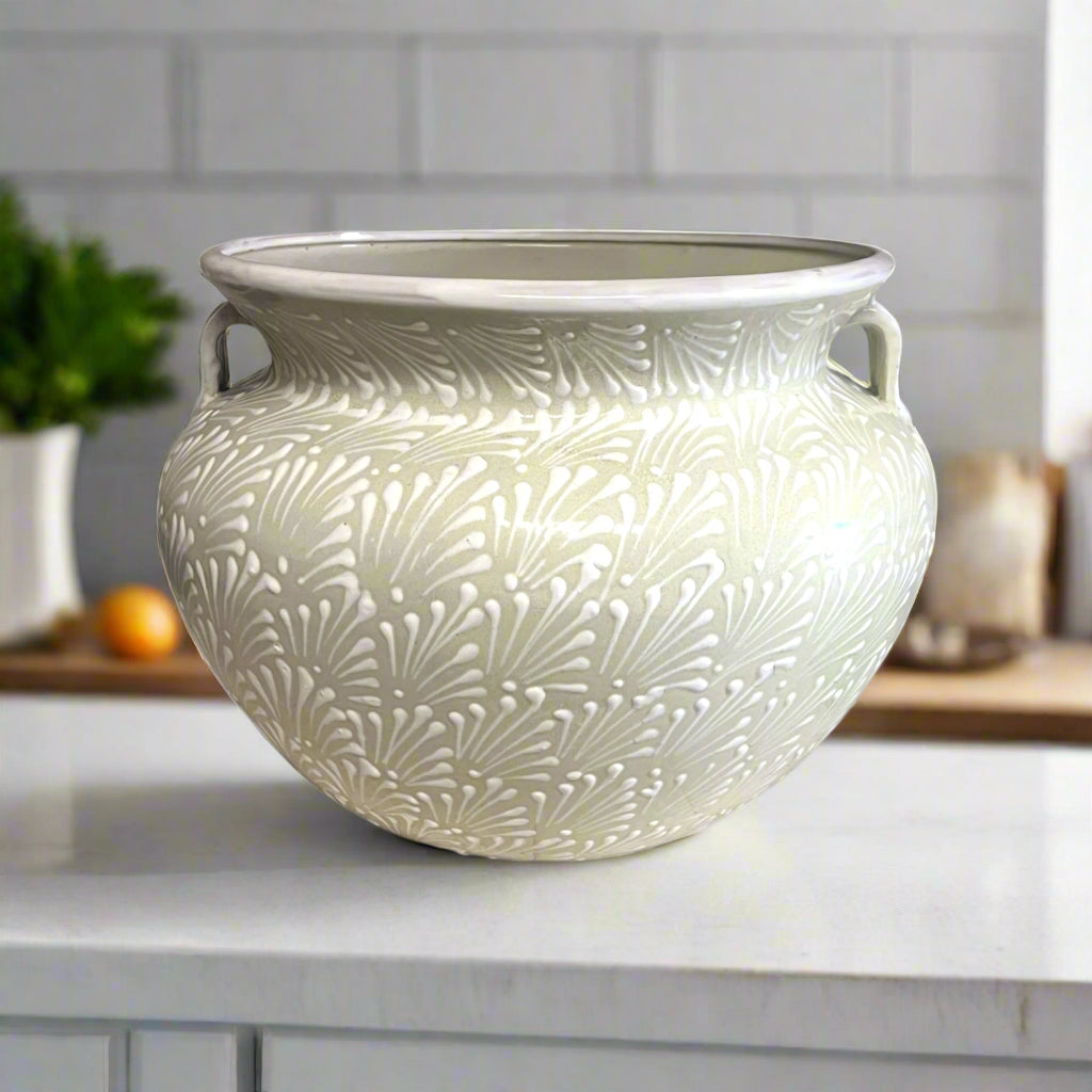 XL Talavera Flower Pot | White Handcrafted Mexican Planter