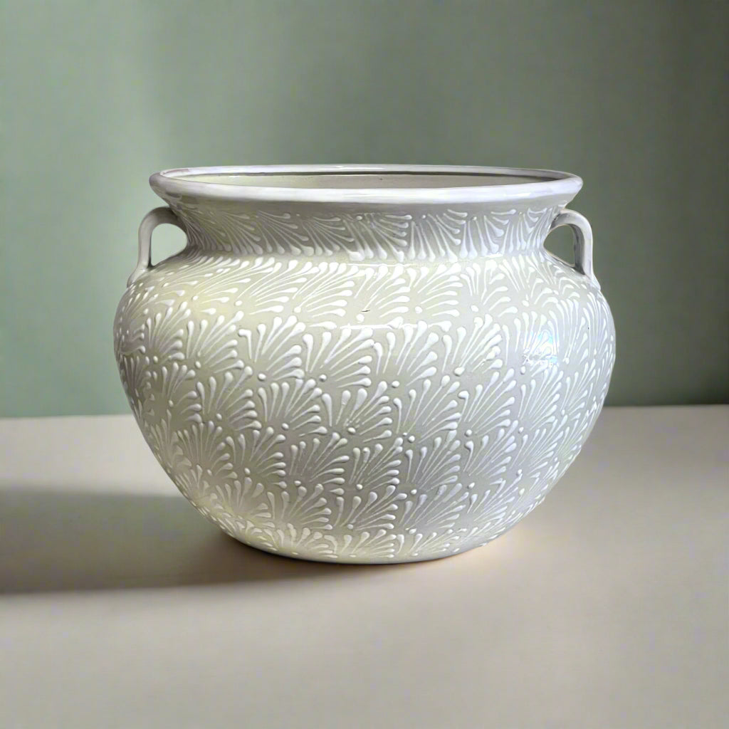 XL Talavera Flower Pot | White Handcrafted Mexican Planter