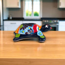 Small Talavera Sea Turtle Planter | Hand-Painted Mexican Turtle Pottery - hand-painted blue Talavera turtle planter with floral motifs