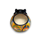 Fat Cat Talavera Planter | Handmade Mexican Pottery - hand-painted chubby cat ceramic planter with vibrant traditional Mexican Talavera design