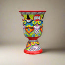 Extra Large Talavera Flower Pot | Hand-Painted Pedestal Planter - vibrant hand-painted Talavera pedestal planter with floral geometric patterns