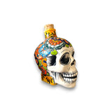 Talavera Skull Decanter | Small Day of the Dead Ceramic Bottle hand-painted Talavera skull bottle for altar or bar, small decorative decanter