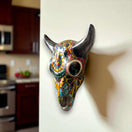 Talavera Bull Skull Wall Decor | Handmade Mexican Longhorn Art - hand-painted colorful ceramic skull with floral Talavera design