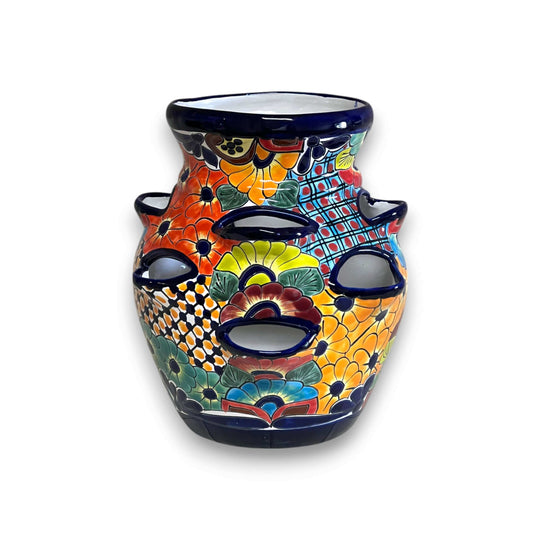 Talavera Strawberry Planter Pot | Hand-Painted Mexican Ceramic - vibrant hand-painted Talavera strawberry pot with floral and geometric patterns