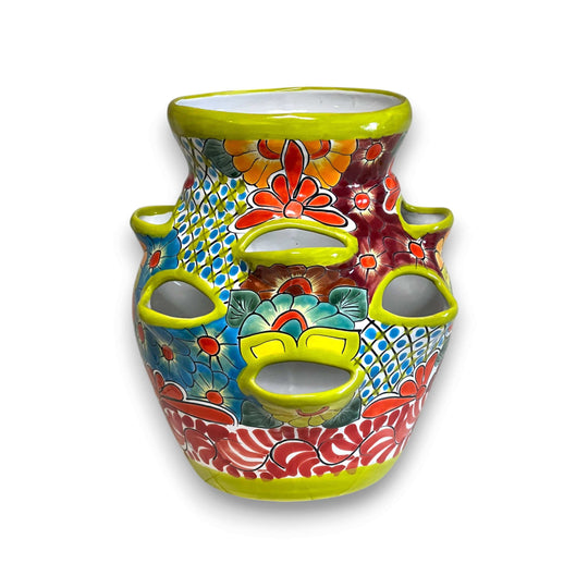 Talavera Strawberry Planter Pot | Hand-Painted Mexican Ceramic - colorful hand-painted Talavera strawberry planter with floral geometric pattern