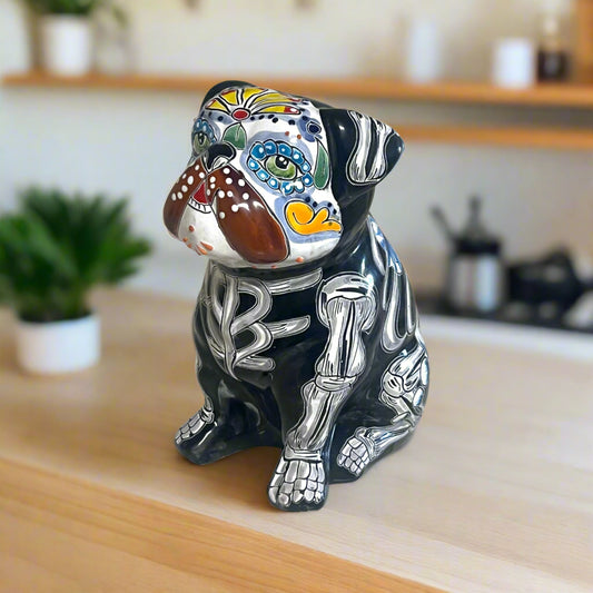 Day of the Dead Bulldog Figurine | Handmade Talavera Dog Statue