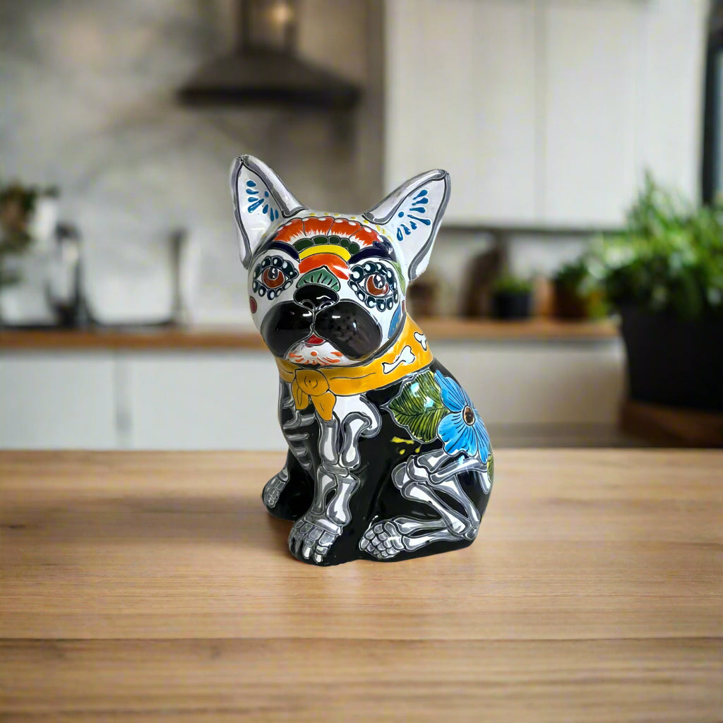 Talavera French Bulldog Statue - Day of the Dead Decor
