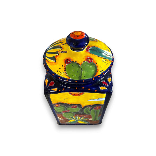 Handmade Desert Canister Set | Colorful Mexican Talavera Pottery - hand-painted cactus desert scene storage jar