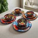12-Piece Talavera Dinnerware Set | Handmade Mexican Ceramic Plates & Bowls - vibrant hand-painted Talavera place settings for 4, floral geometric patterns