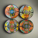 11.5" Talavera Dinner Plate | Hand-Painted Mexican Folk Art Dish - four colorful hand-painted round plates with bold floral motifs and cobalt rims