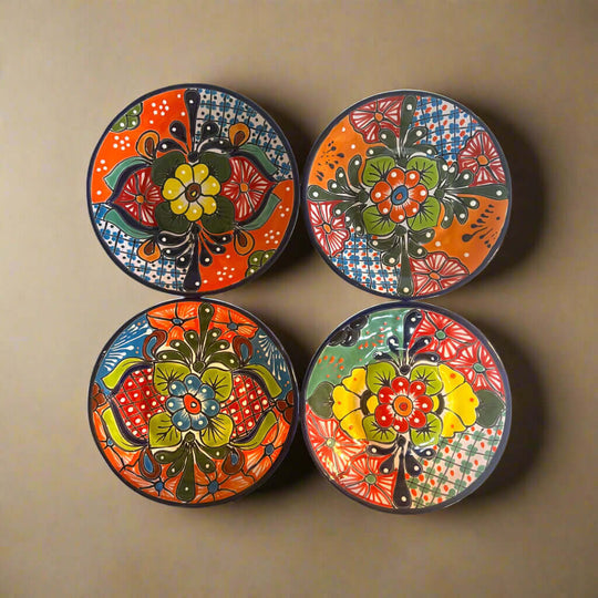 8" Talavera Dinner Plate | Hand-Painted Mexican Folk Art Dish featuring bright orange green cobalt blue floral design, handcrafted in Guanajuato