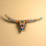 Talavera Longhorn Skull | Handmade Mexican Bull Wall Art hand-painted colorful Talavera longhorn skull mounted on wall