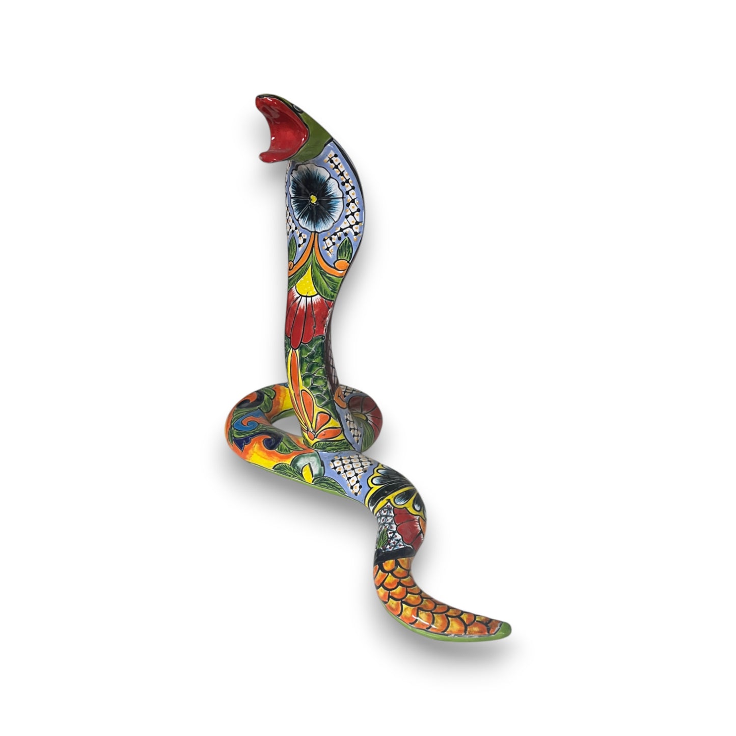 Talavera Snake Statue | Hand-Painted Mexican Cobra Figurine