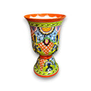Extra Large Talavera Flower Pot | Hand-Painted Pedestal Planter showcasing vibrant hand-painted floral and geometric Talavera design on flared rim pedestal