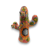 Talavera Cactus Statue | Colorful Handmade Mexican Art — hand-painted orange Talavera cactus with floral and butterfly motifs