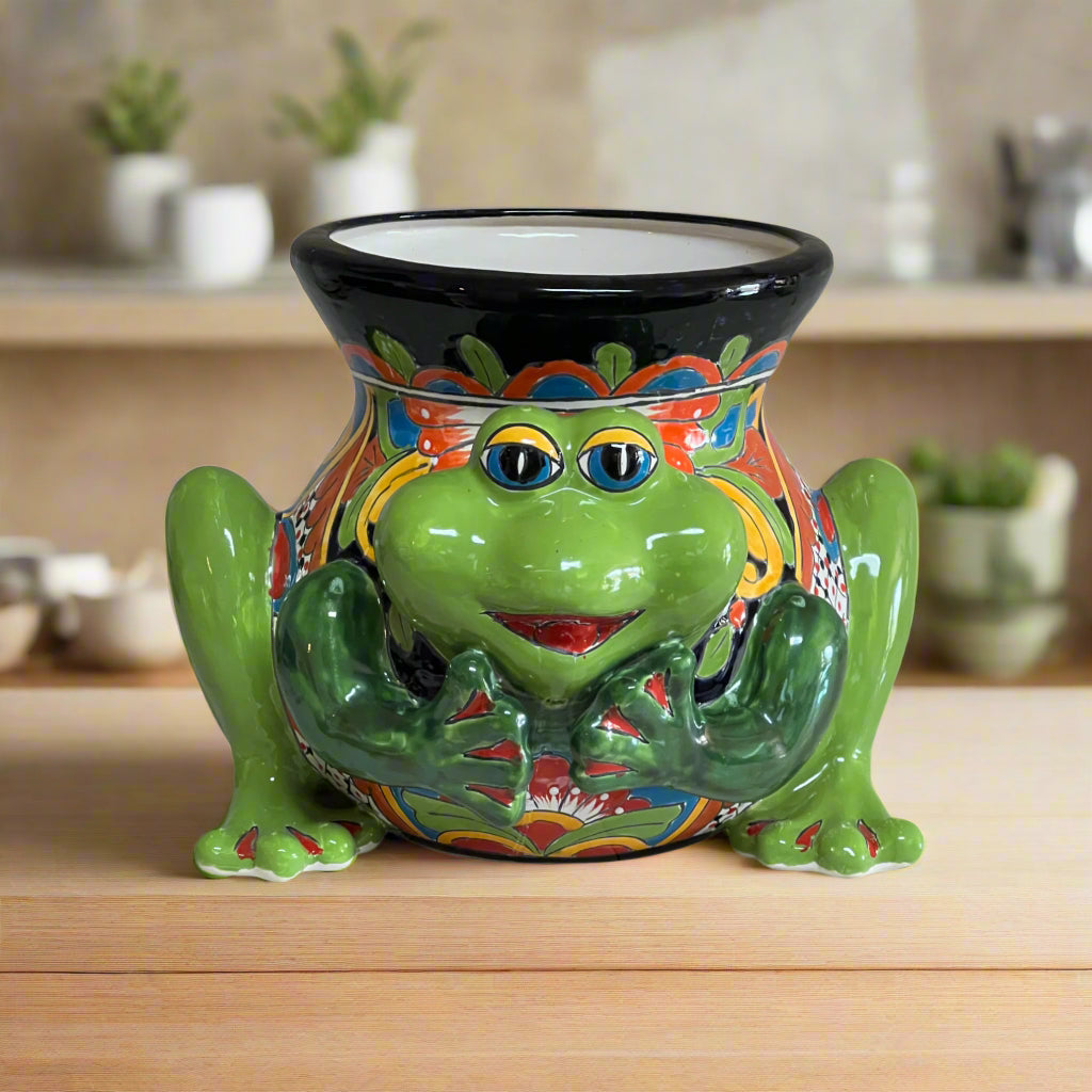 Talavera Frog Planter | Colorful Hand-Painted Mexican Ceramic Pot