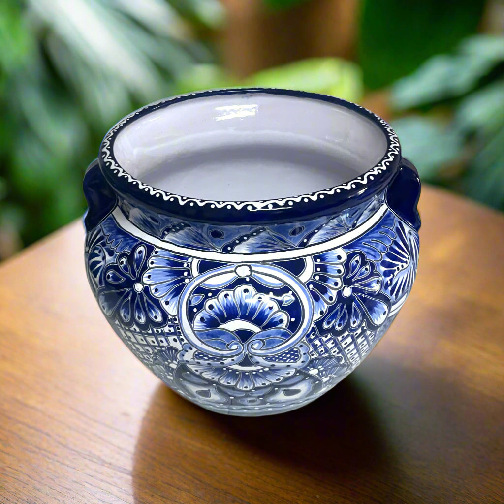 Handcrafted Talavera Planter | Blue & White Flower Pot