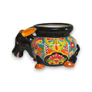 Vibrant Talavera Donkey Planter | Mexican Burro Pottery hand-painted glossy black accents and colorful floral patterns