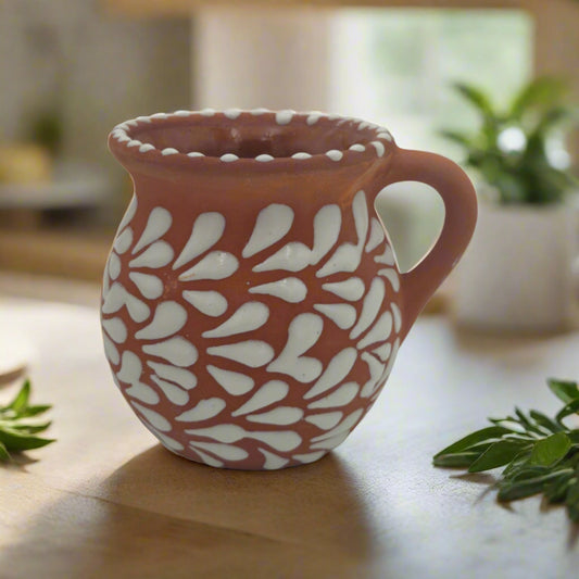 Terracotta Jarrito Mug | Handmade Mexican Relief Pottery Cup