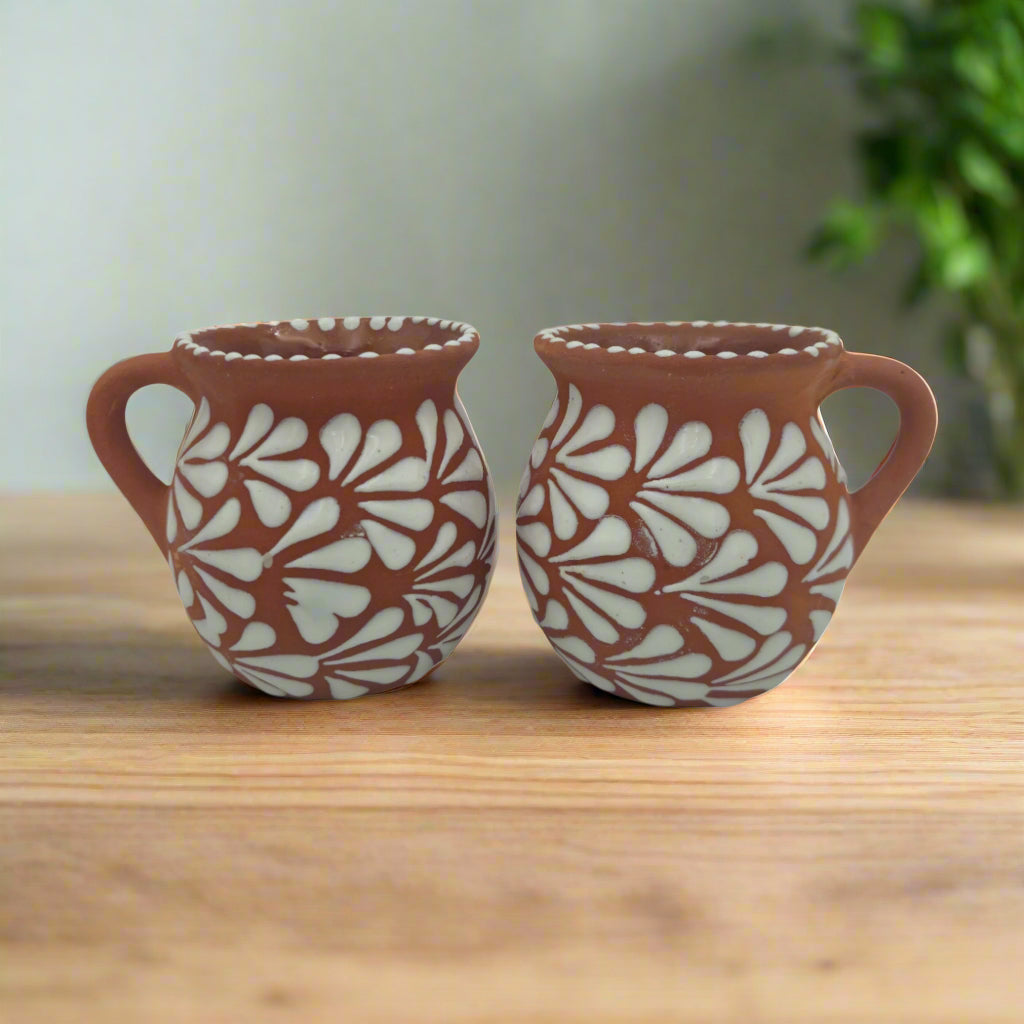Terracotta Jarrito Mug | Handmade Mexican Relief Pottery Cup