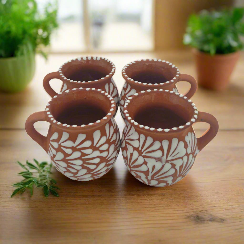 Terracotta Jarrito Mug | Handmade Mexican Relief Pottery Cup