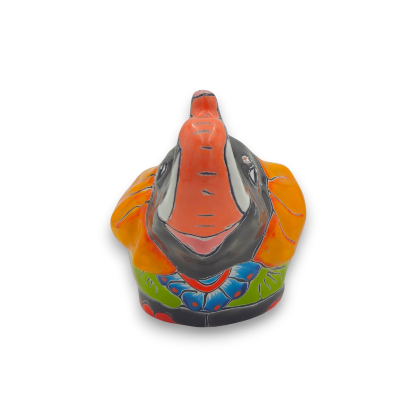 Talavera Elephant Planter | Hand-Painted Gray Ceramic Pot