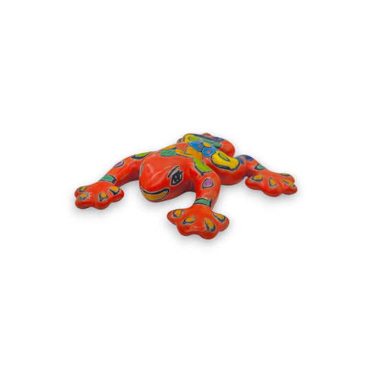 Hand-Painted Talavera Frog | Mexican Wall Art Figurine - bright hand-painted red Talavera ceramic frog, kiln-fired lead-free glaze, handcrafted in Guanajuato