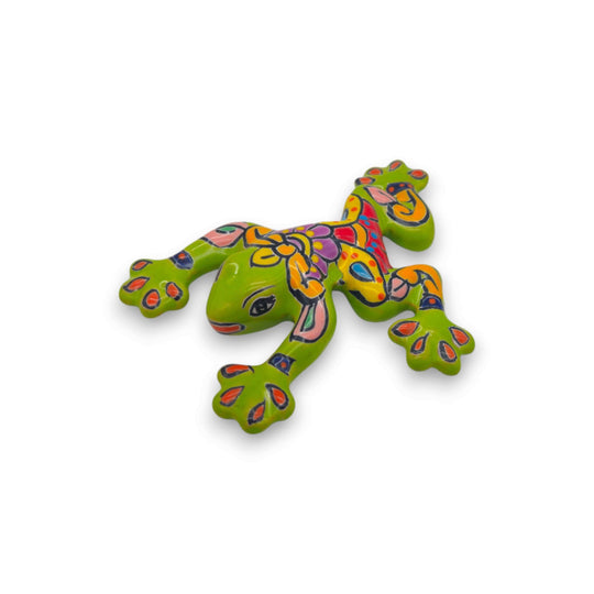 Hand-Painted Talavera Frog | Mexican Wall Art Figurine - brightly hand-painted green ceramic frog wall decor from Guanajuato, Mexico
