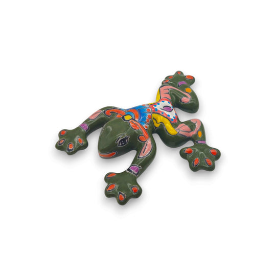 Hand-Painted Talavera Frog | Mexican Wall Art Figurine - Bright hand-painted green Talavera frog wall decor, kiln-fired lead-free glaze, Guanajuato craftsmanship