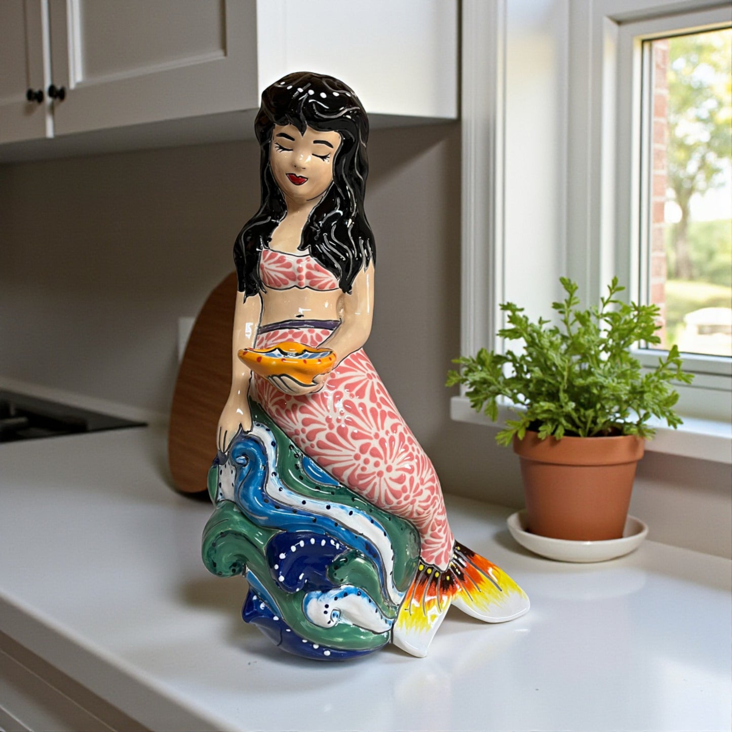 Talavera Mermaid Figurine | Hand-Painted Mexican Pottery