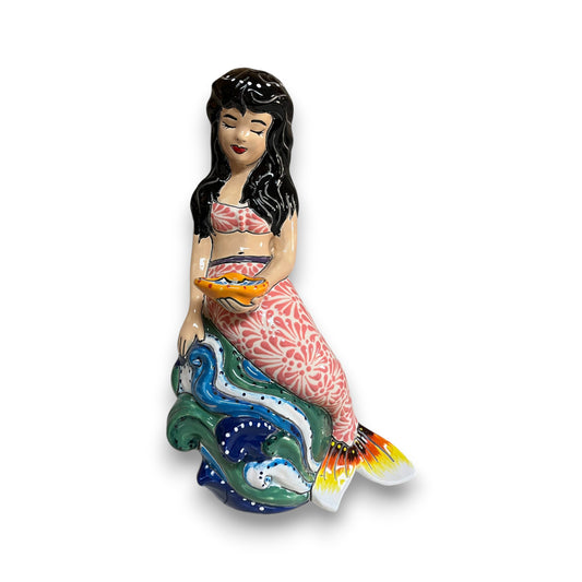 Talavera Mermaid Figurine | Hand-Painted Mexican Pottery