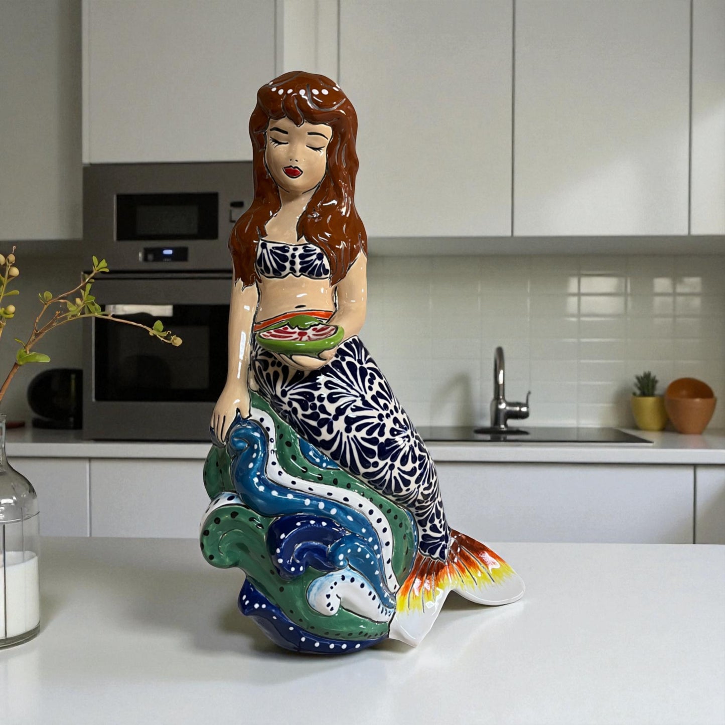 Talavera Mermaid Figurine | Hand-Painted Mexican Pottery
