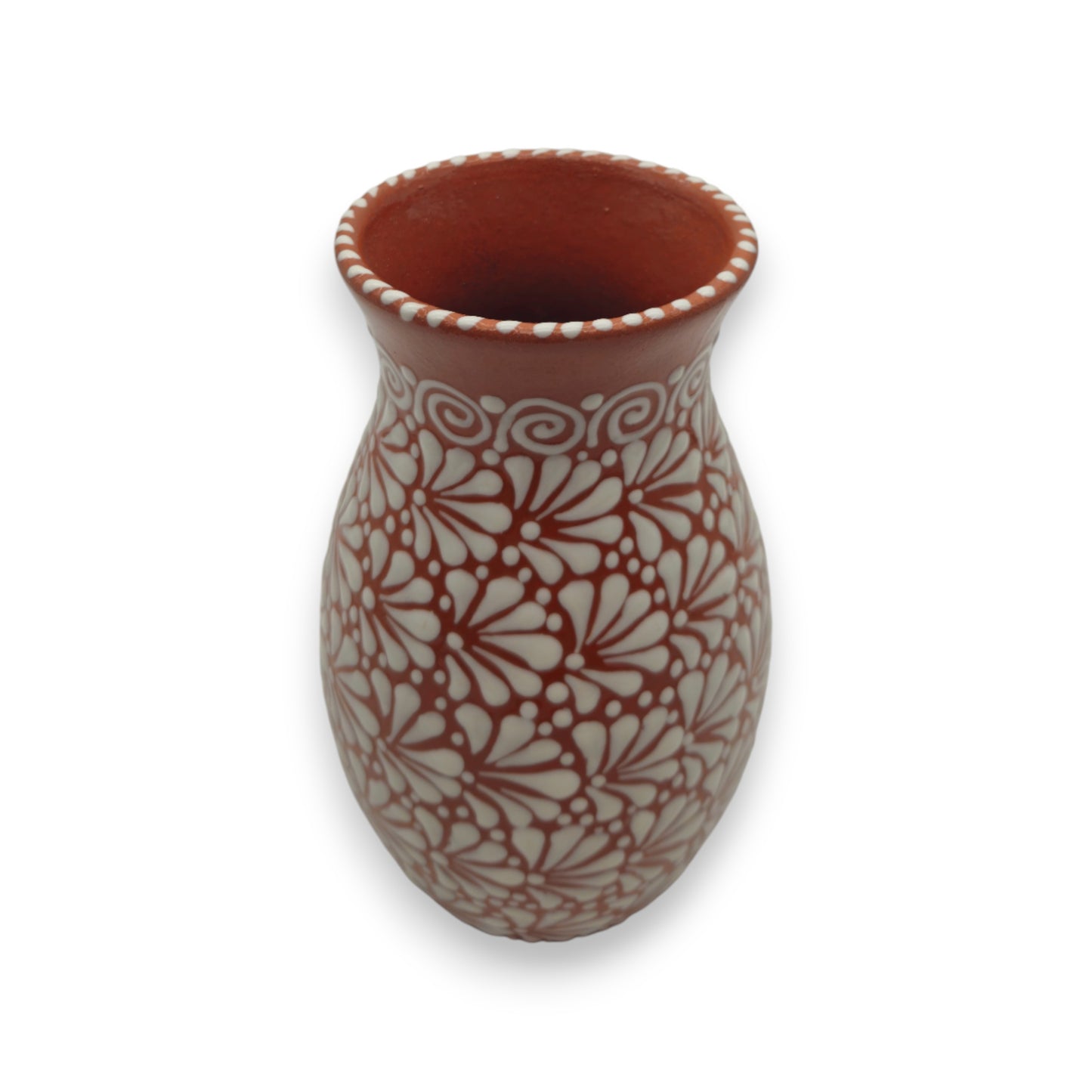 Handcrafted Talavera Vase | Brown & White Relief Pottery