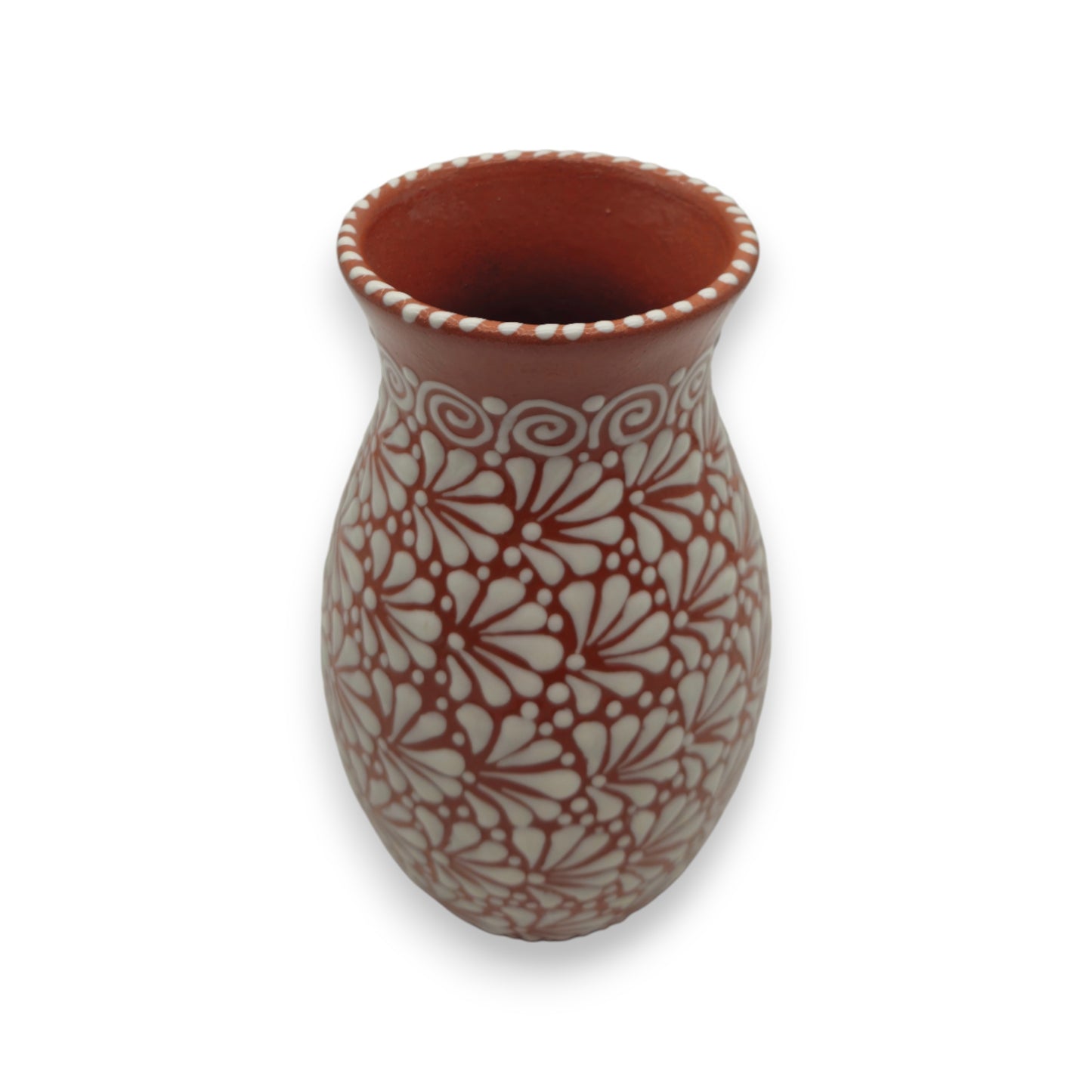 Handcrafted Talavera Vase | Brown & White Relief Pottery