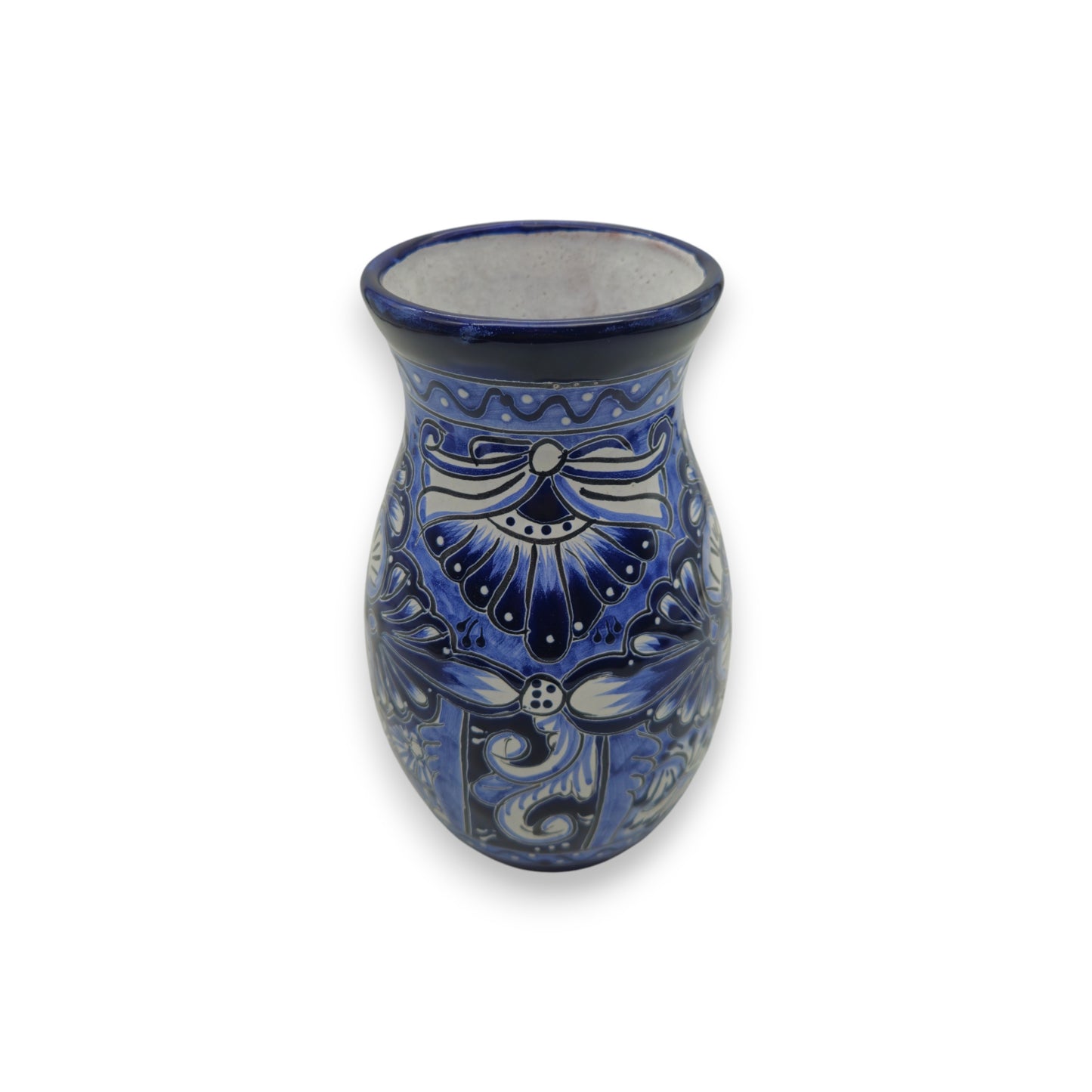 Blue Floral Talavera Vase | Hand-Painted Mexican Pottery