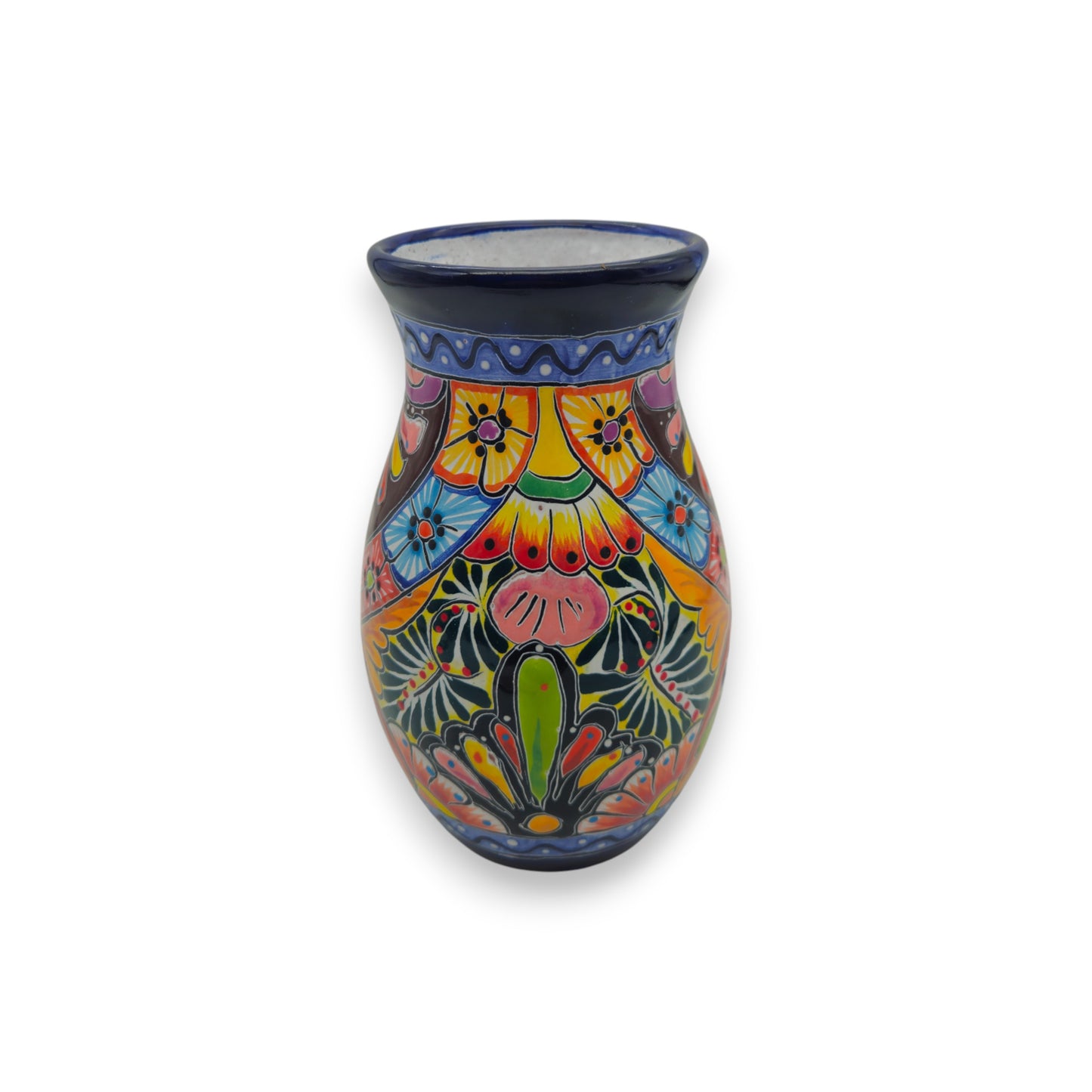 Cobalt Rim Talavera Vase | Multicolor Mexican Pottery