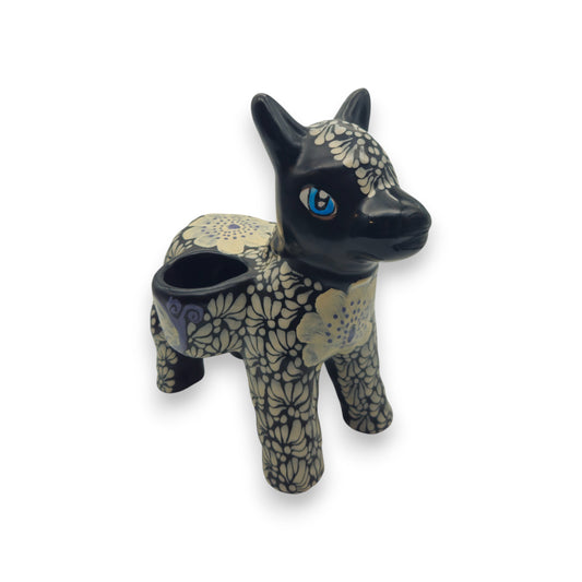 Floral Black & White Talavera Donkey Planter | Mexican Pottery