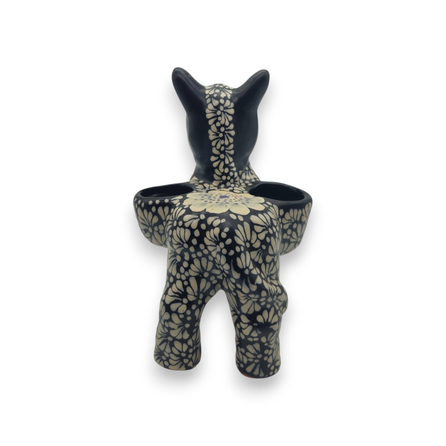 Floral Black & White Talavera Donkey Planter | Mexican Pottery