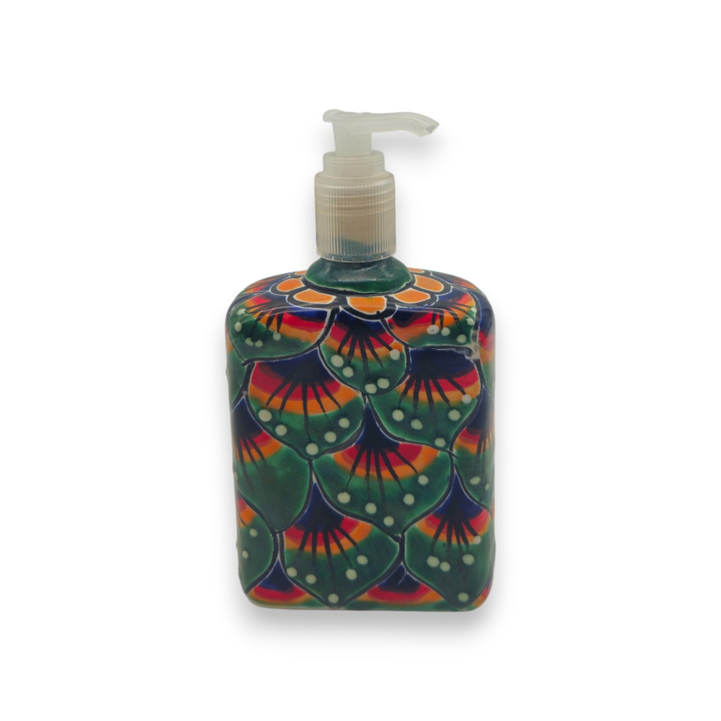 Peacock Feather Talavera Soap Dispenser | Hand-Painted Ceramic